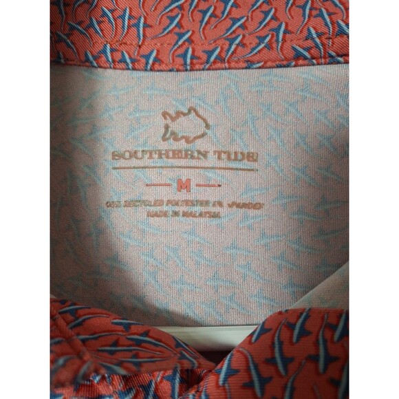 Southern Tide Shirt Mens Medium Shark Print AOP Performance Golf Polo Cocktail - Picture 3 of 7